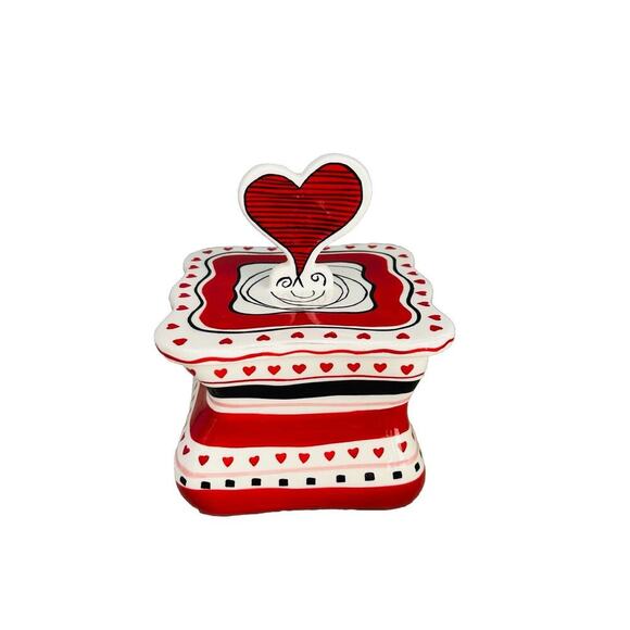 NWT Valentine’s Day Heart Canister 6” Tall 2 Piece Candy Jar Bella Casa by Ganz - Picture 1 of 9